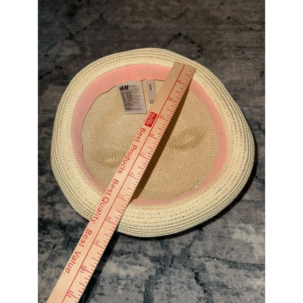 H&M Kids Straw Kitty ears Hat Beige with Eyelash‎ & Pink Ribbon Accents